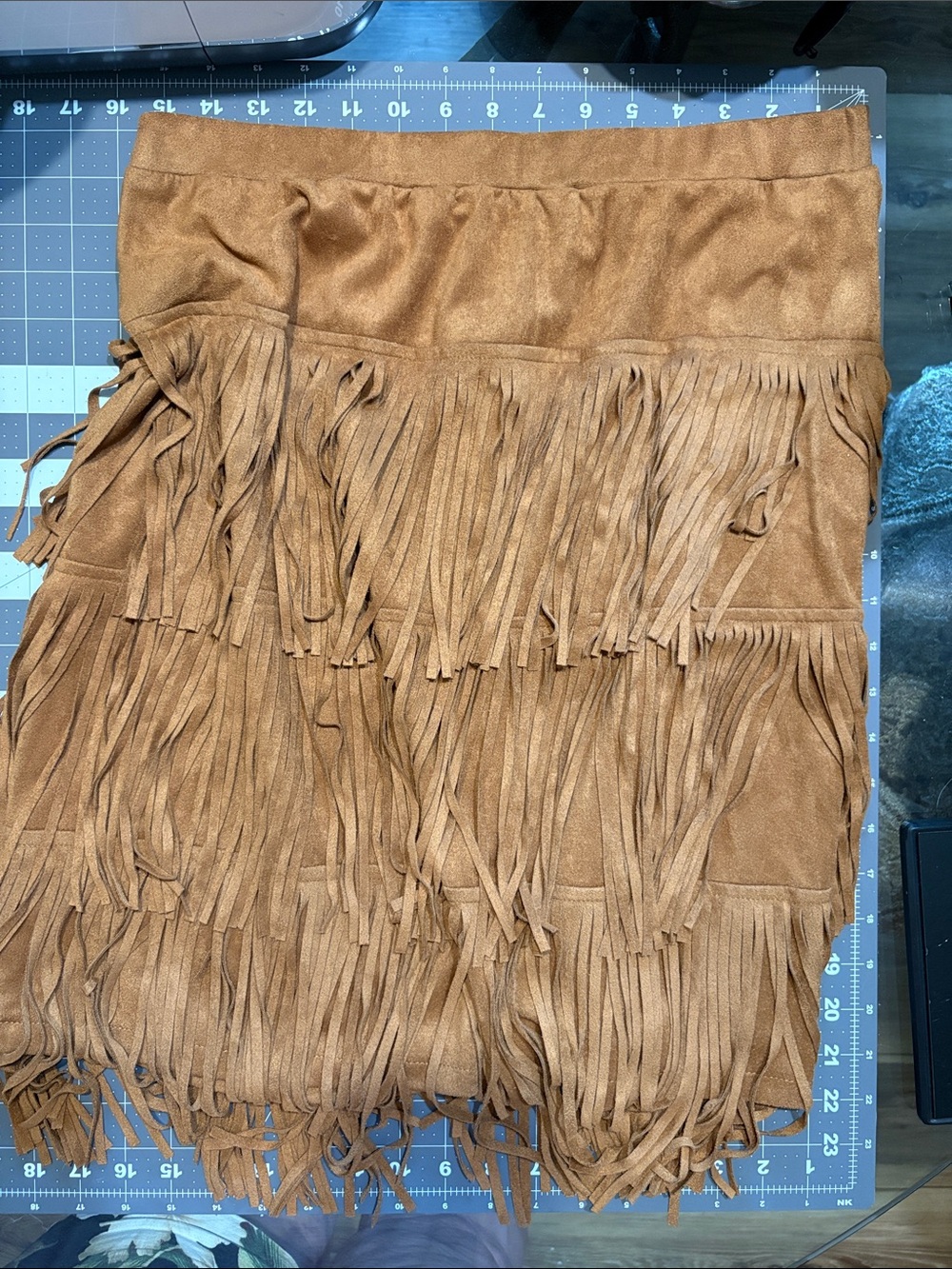 Layered Fringe Mini Skirt in Camel